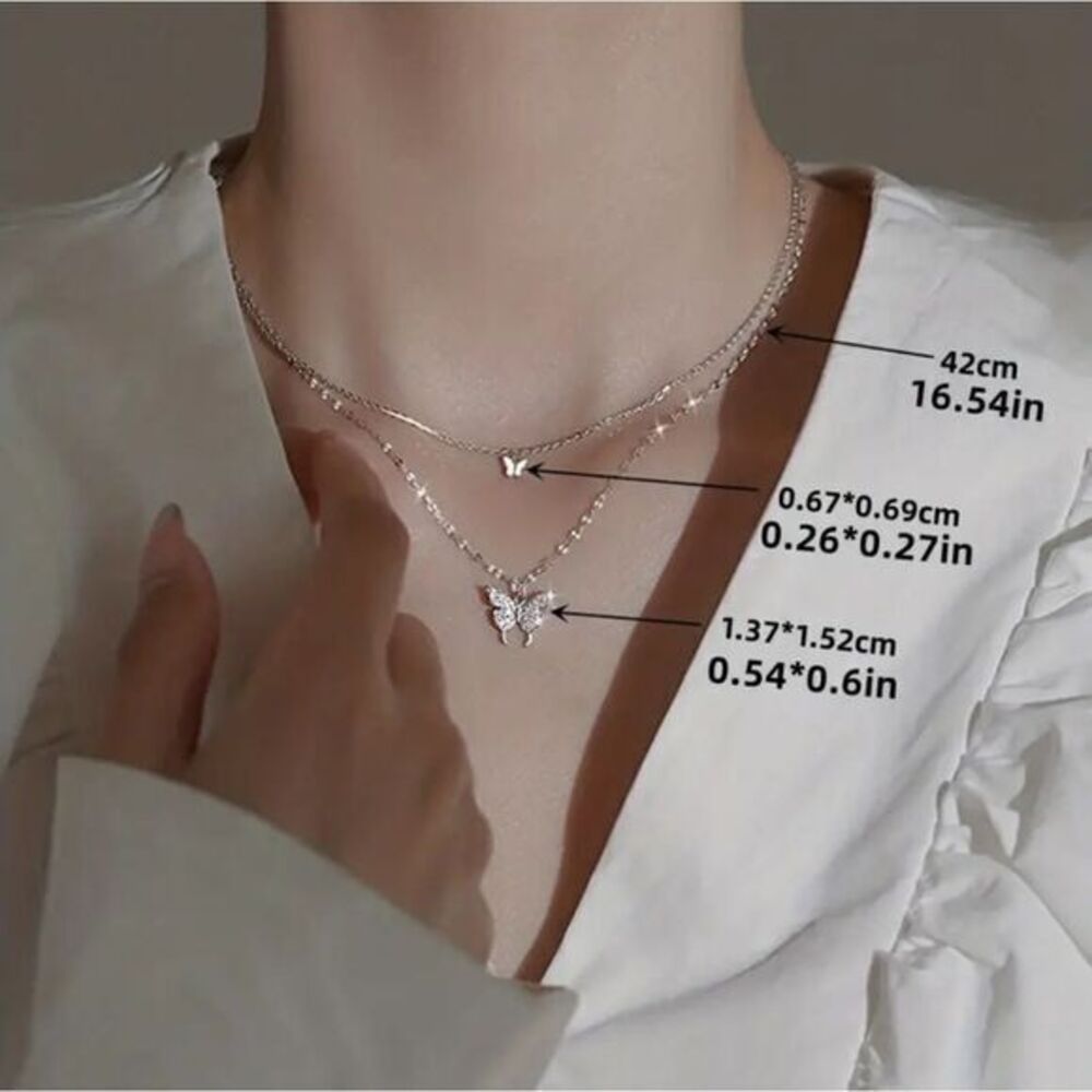 Multi-Layer Butterfly Rhinestone Necklace‎ - Picture 3 of 6